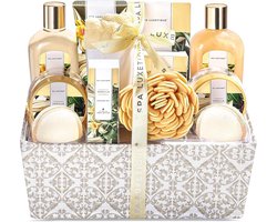 Spa Luxetique - Vanilla Gold - 13-delig Wellness Verwenpakket Vanille - Geschenkset Vrouwen XL - Wellness bath rituals - Verjaardag Cadeau Vrouw, Moeder, Mama, Zus, Vriendin, Oma, Juf - Cadeaupakket voor haar - Valentijn Cadeautjes voor haar