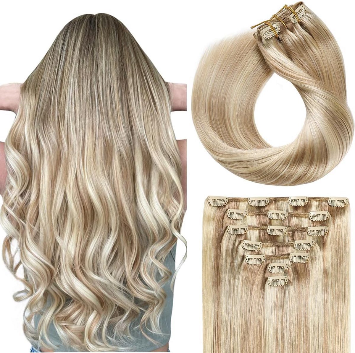Clip-in Haarverlenging 30 cm - Echt Menselijk Remy Haar - Steil - Natuurlijk Zwart