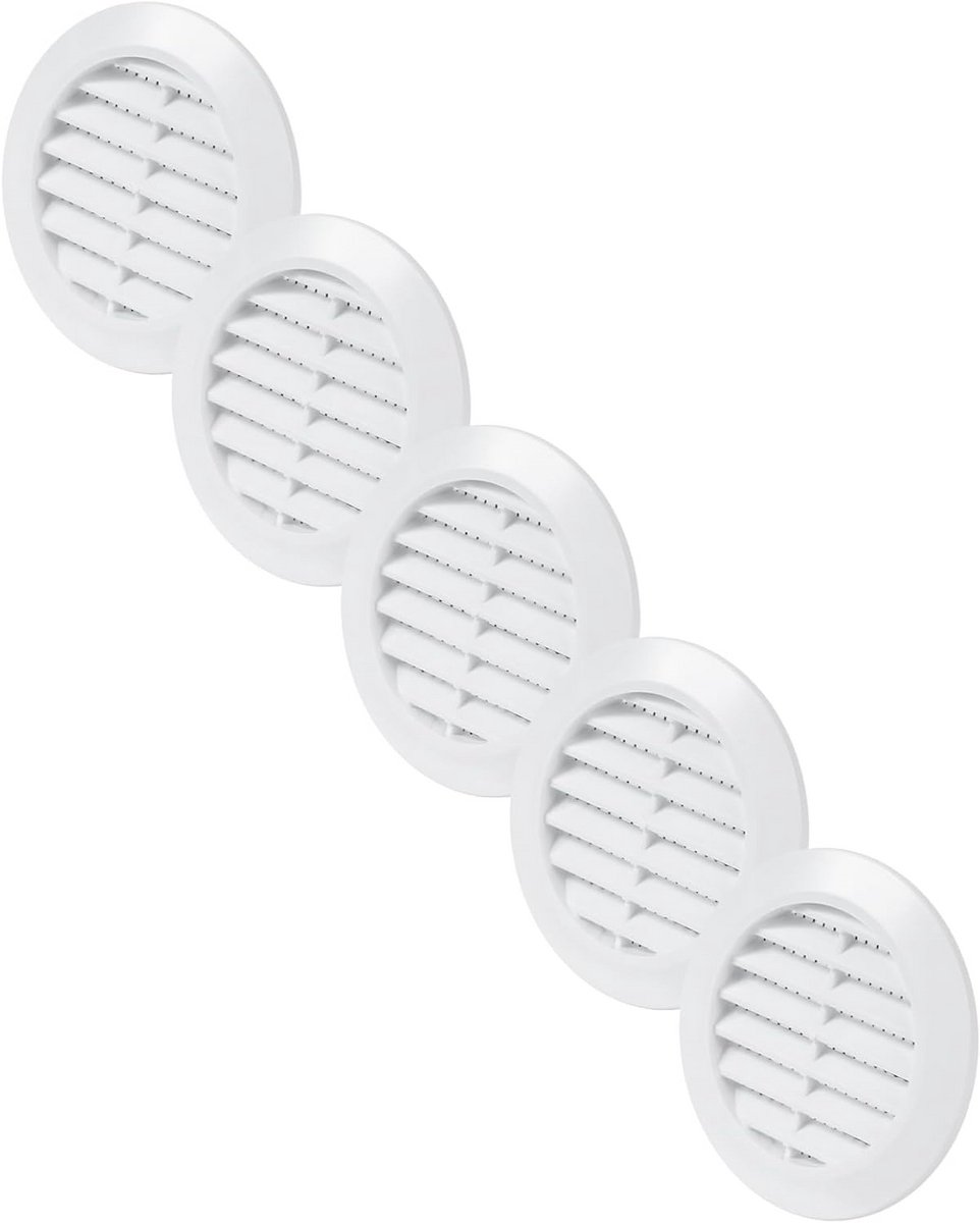 Set van 5 Ronde Ventilatieroosters 60 mm Wit met Insectenhor voor Binnen