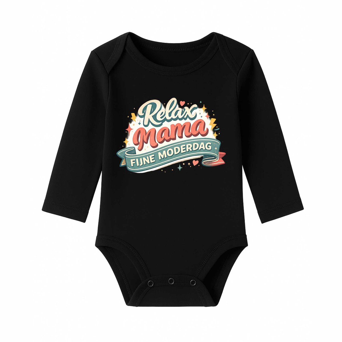 Romper Moederdag Baby – Relax Mama, fijne moederdag – Zwart – Lange mouw – Maat 86/92