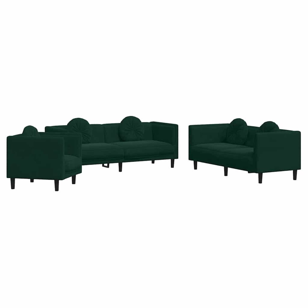 vidaXL - 3-delige - Loungeset - met - kussens - fluweel - donkergroen