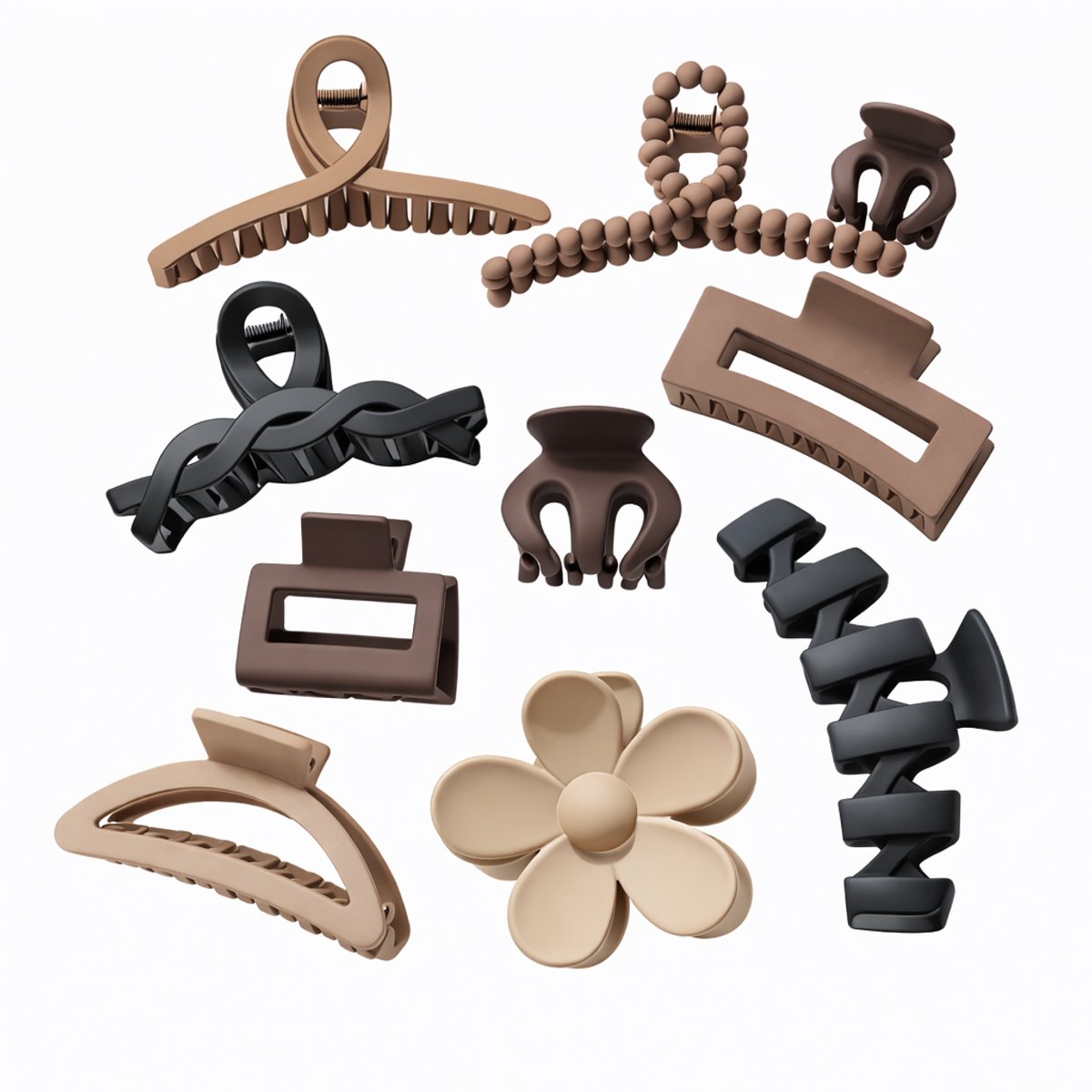 Vavida Haarklemmen - Set 10 stuks - Verschillende Groottes - Beige - Bruin - Zwart - Cadeauverpakking