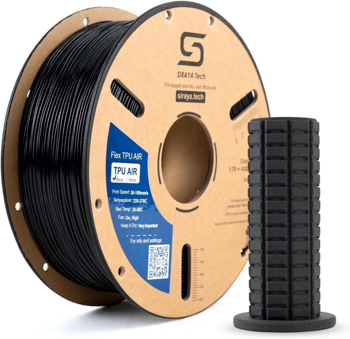 Lichtgewicht Schuimend TPU Flexibel 3D Filament - Instelbare Hardheid 65A-82A Zwart