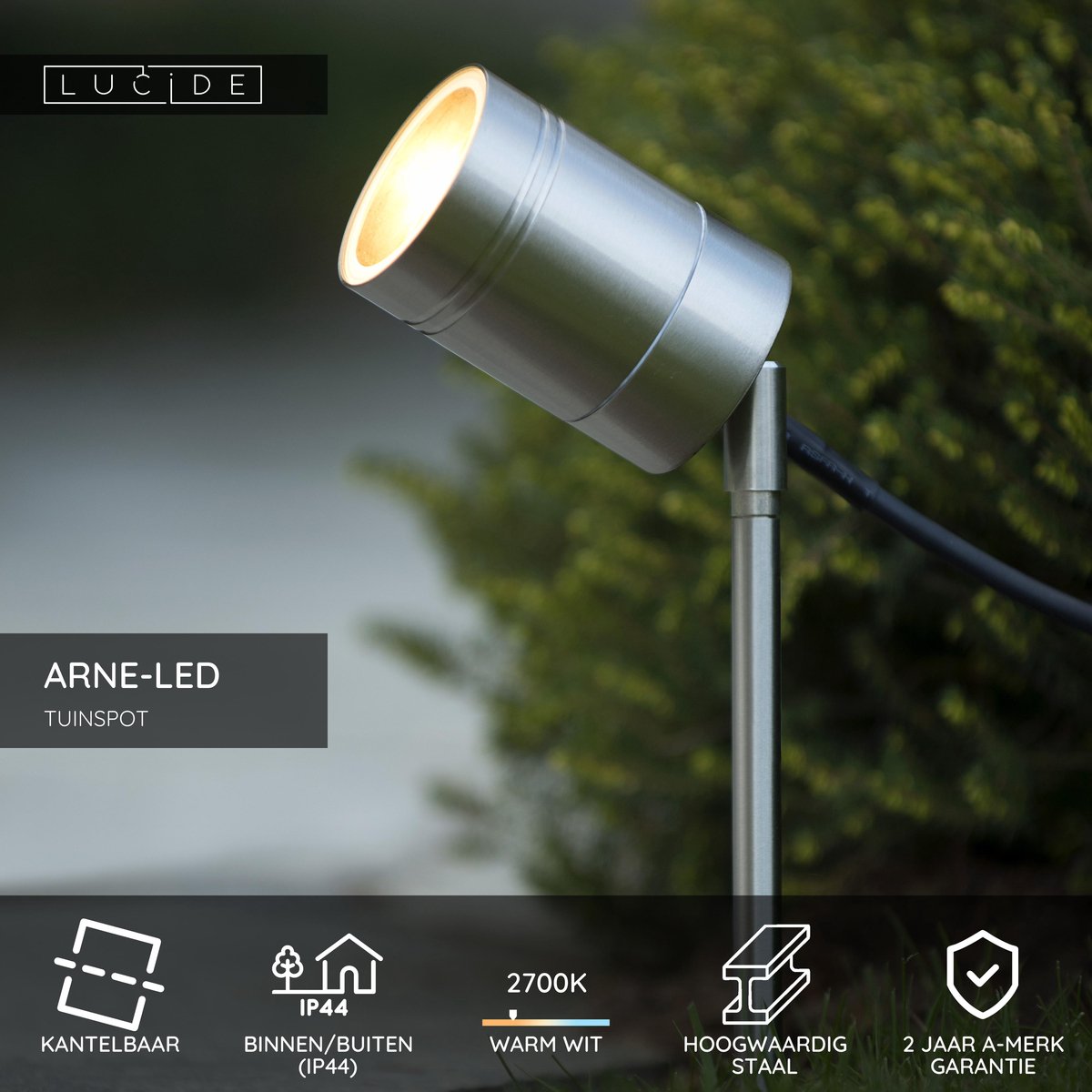 Lucide Arne-LED - Tuinspot - Ø 6,3 cm - LED - GU10 - 1x5W 2700K - IP44