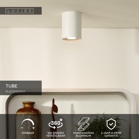 Lucide TUBE - Spot plafond - Ø 9,6 cm - 1xGU10 - Blanc
