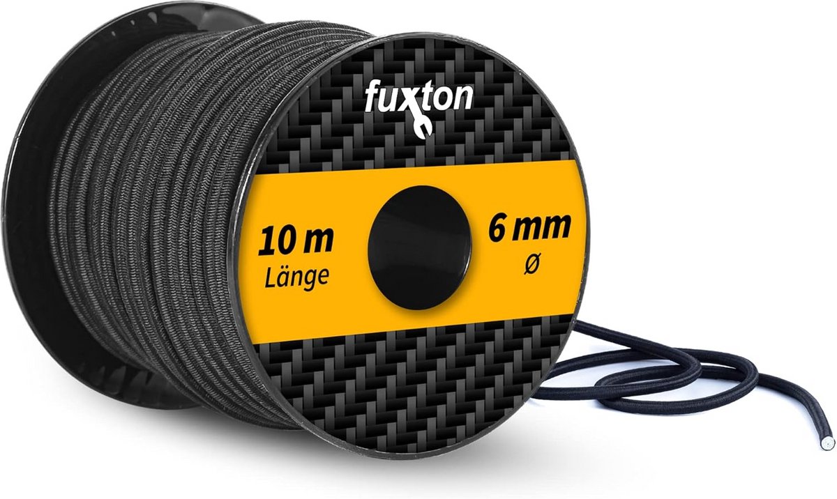 10 meter elastisch spankoord met 6 mm dikte in zwart
