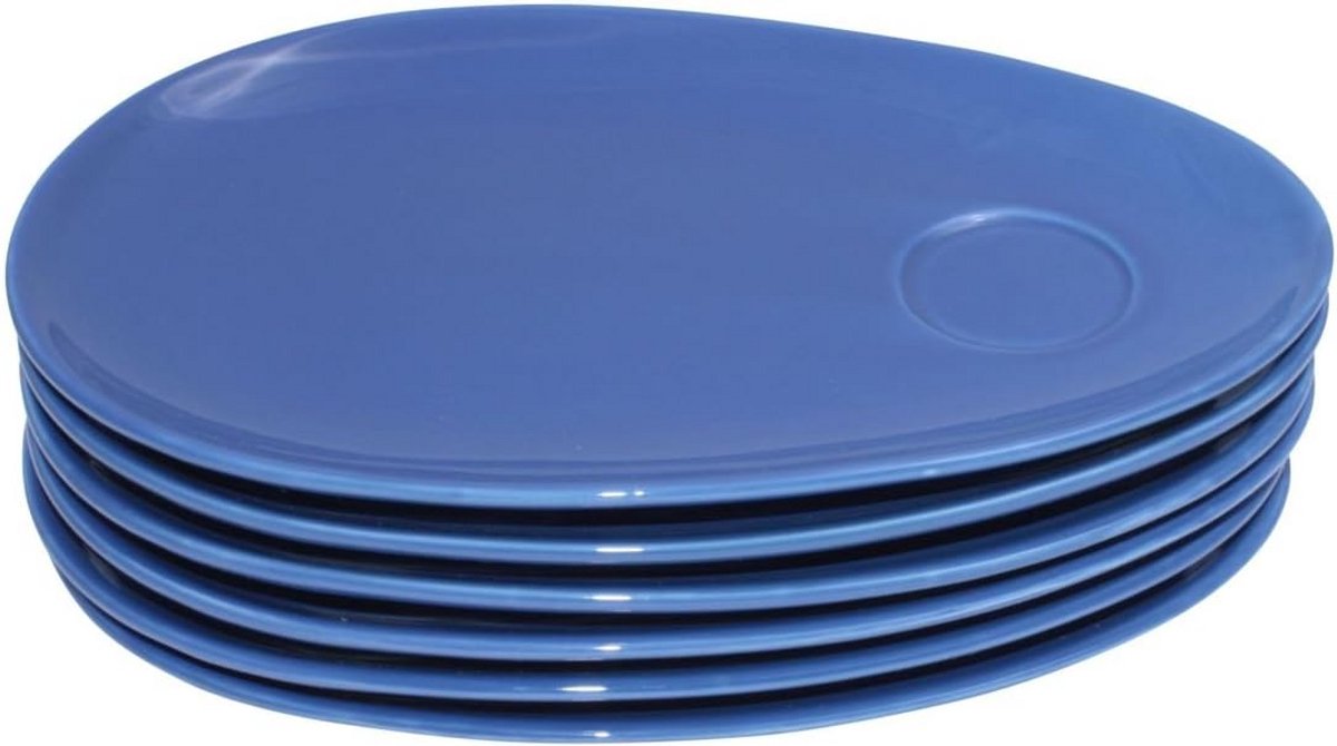 Set van 6 Porseleinen Ontbijtborden Blauw met Bekeruitsparing
