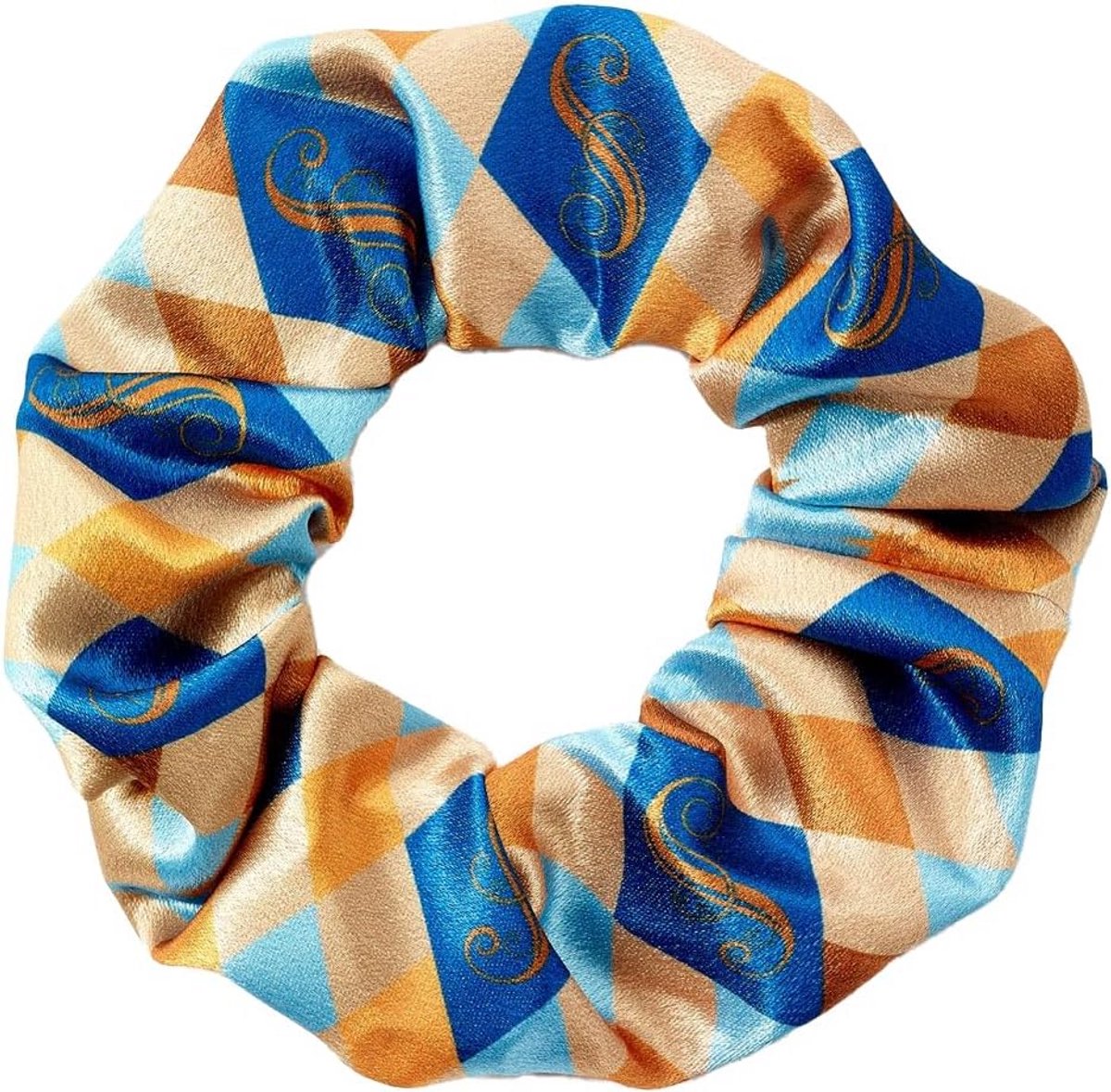 Luxe Satijnen Haar Scrunchie in Blauw, Wit en Goud voor Haaraccessoires