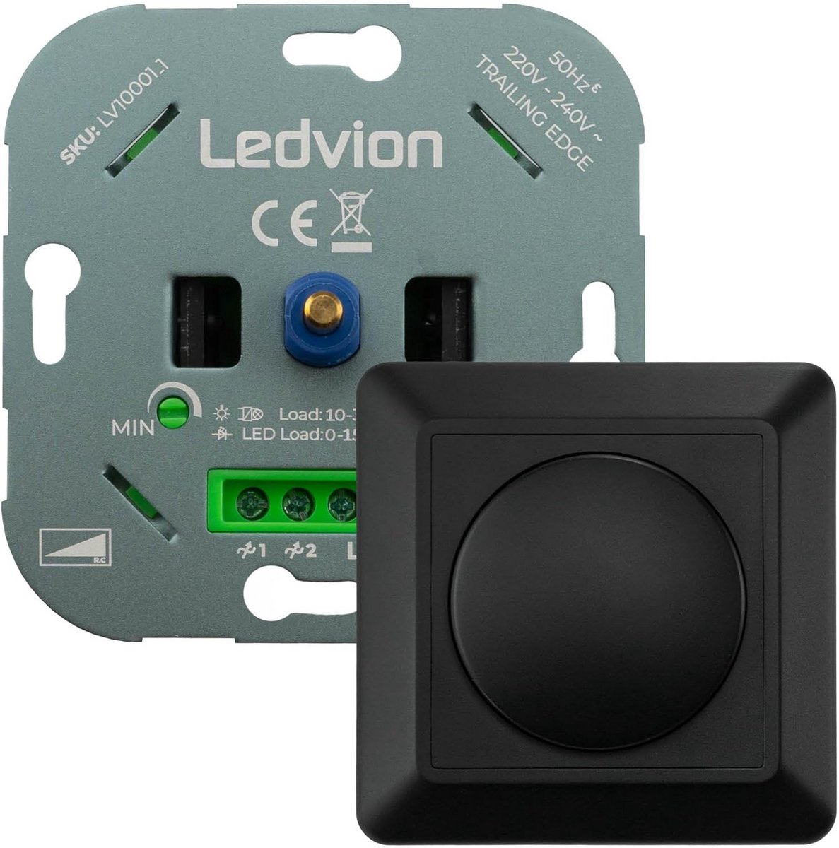 Universele LED Dimmer Inbouw voor 5-150 Watt Inclusief Zwarte Afdekplaat