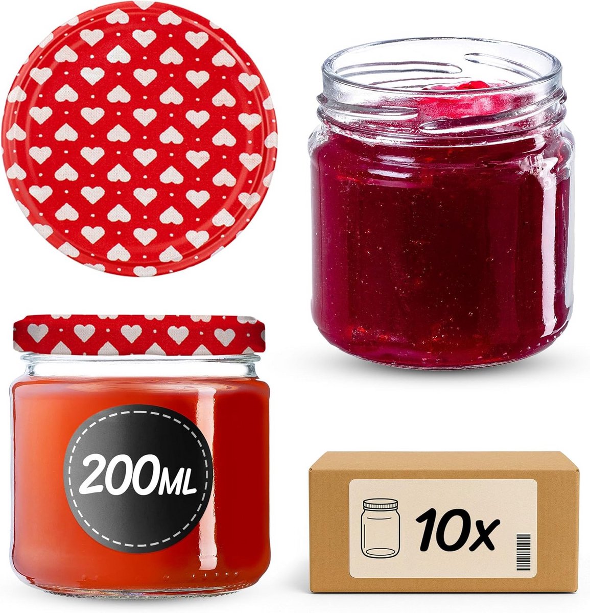Set van 10 Glazen Potjes met Schroefdeksel 200 ml - Luchtdicht voor Bewaren en Desserts