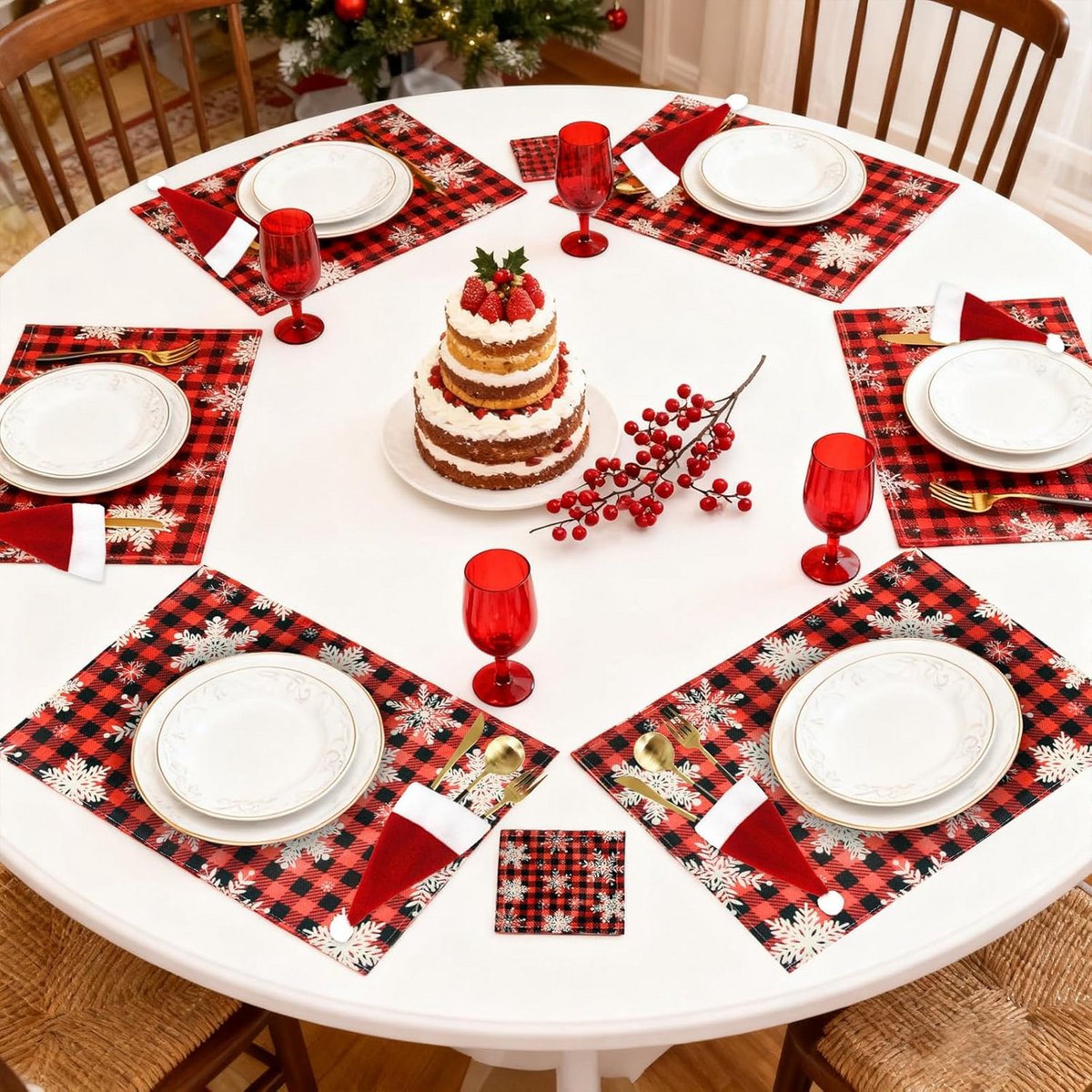 Set van 18 Kerst Tafelmatten, Onderzetters en Bestekhouders voor Kerstdecoratie