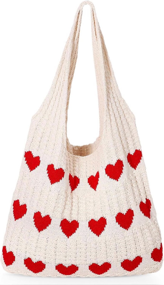 Schattige Gehaakte Hartjes Tas voor Dames Y2K Stijl Handtas met Veel Ruimte