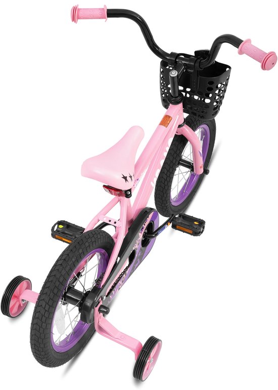 KEANO Cervine Stoere Kinderfiets - 16 Inch - Voor Jongens & Meisjes (4-7 Jaar) - BMX Stijl - Met Zijwieltjes & Mandje - Roze - Geschikt voor buitenactiviteiten in de lente — afbeelding 3
