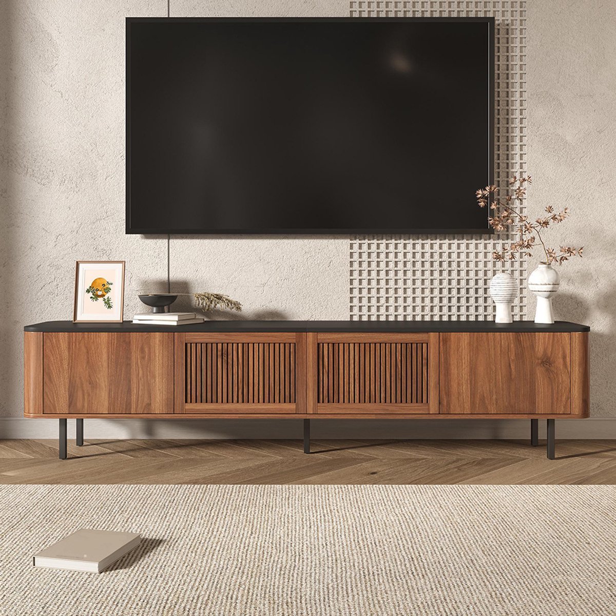 BLACKCOLORS Moderne tv-meubel, tv-standaard, tv-paneel, lage tv-standaard. Uniek ontwerp. 190 x 35 x 45 cm (L x B x H)