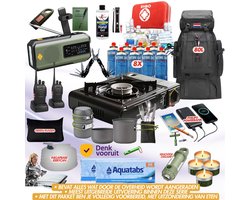 Compleet Gezin Noodpakket 72 uur – Op Advies van de Overheid, behalve eten – Noodpakket Rampenrugzak, Noodradio, Waterzuivering - Noodpakket Overheid