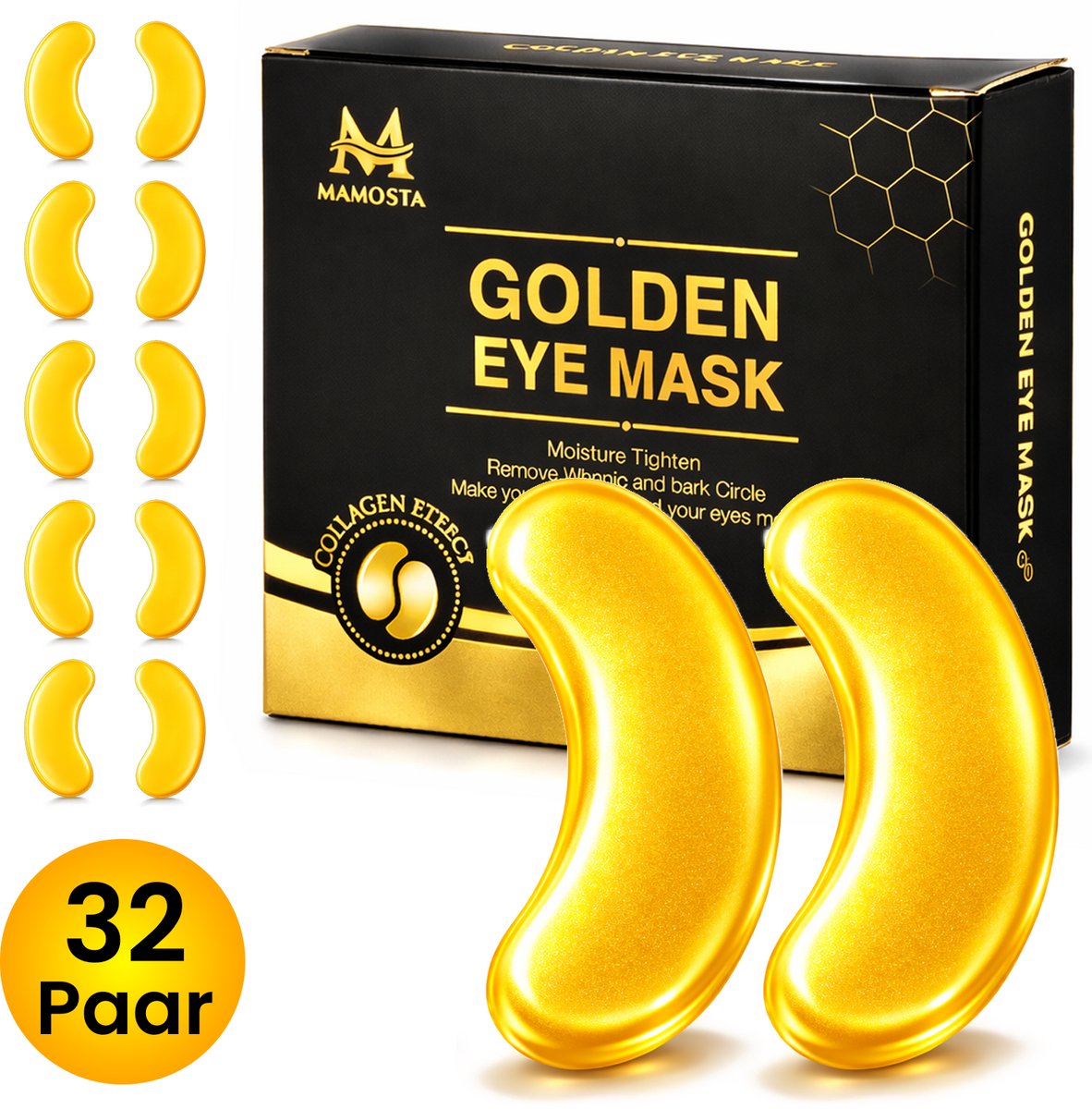 Mamosta® Collageen Oogmasker - 64 Stuks (32 Paar) - Gezichtsmasker - Hydrogel Patches Voor Wallen & Donkere Kringen - Oogpads - Eye Pads - Gezichtsmaskers Verzorging