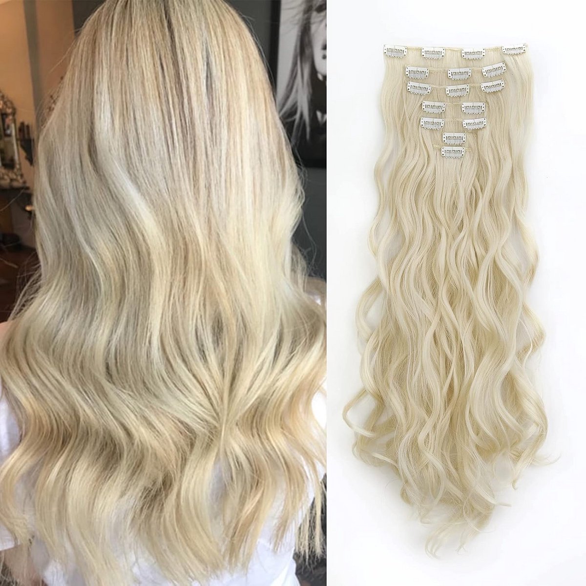 Clip in Haarverlenging Synthetisch 7 Delig Set 50cm Lang Golvend voor Volume en Stijl