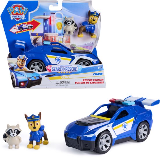 PAW Patrol - Search & Rescue - Chase's voertuig met 2 figuren & terugtrekfunctie - Speelgoedvoertuigen