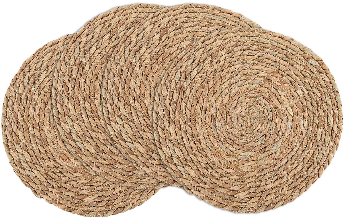Ronde Boho Tafelset - 4 Stuks Water Hyacint Coasters - 30 cm Diameter
