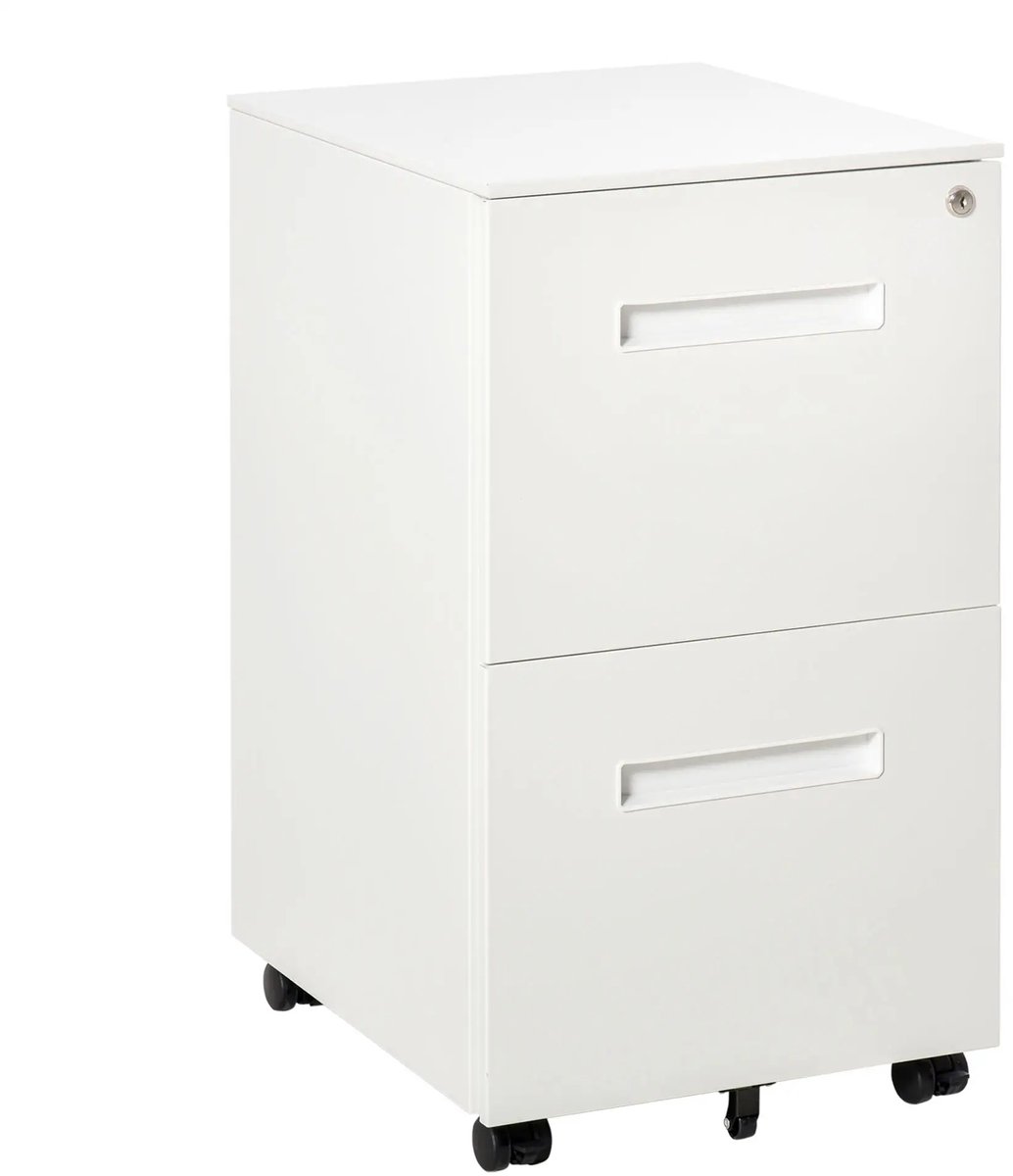 Ladeblok met Slot - Archiefkast op Wielen - Lades voor Hangmappen - Kantoorkast van Staal - 39 x 48 x 67 cm - Wit