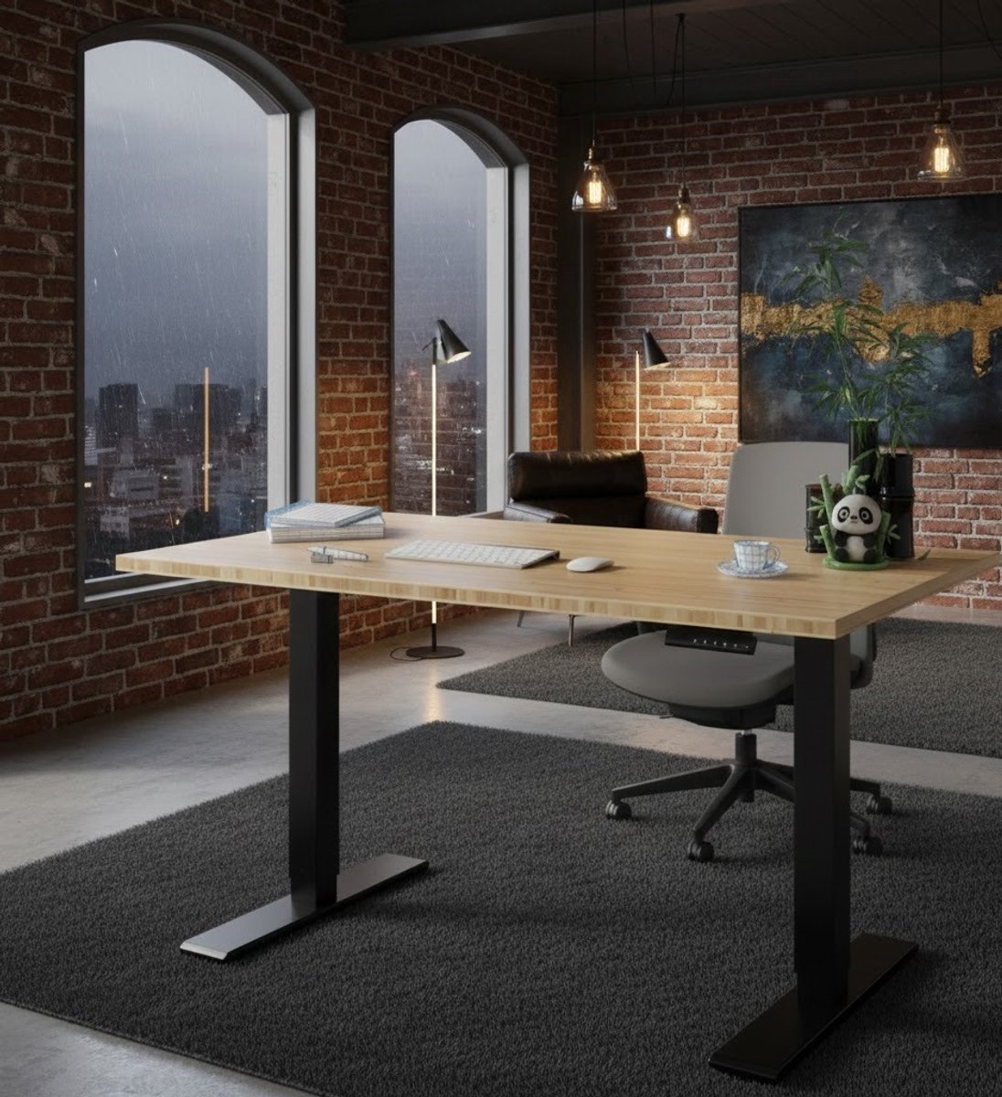 Elevio Pro – Elektrisch Zit-Sta Bureau 140x80 cm met Massief Bamboe Tafelblad en Dubbele Motor – Zwart FrameCasa Serena