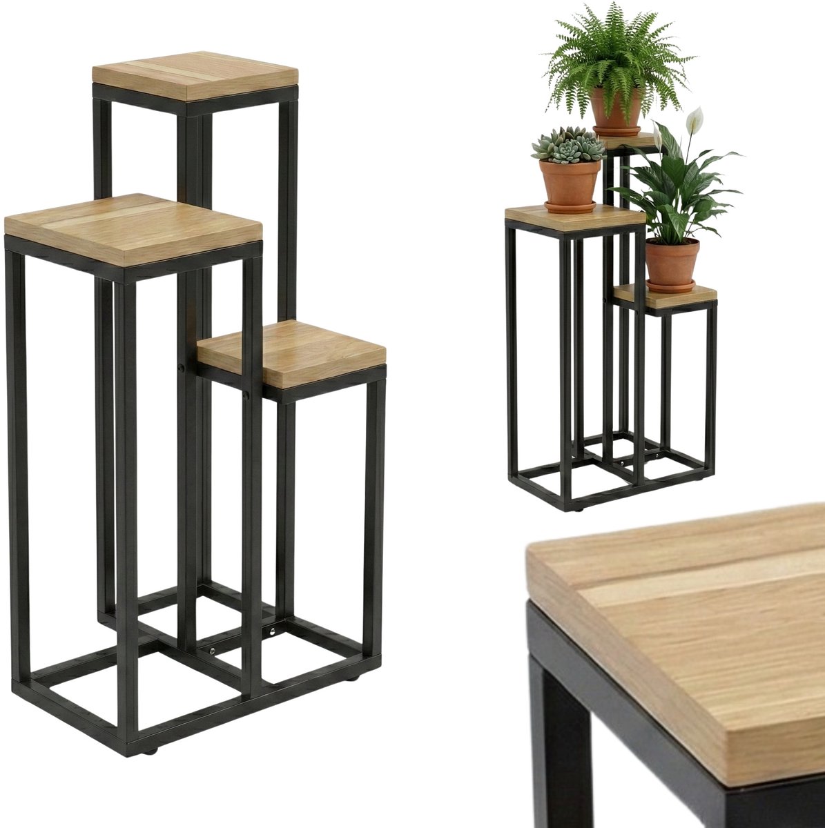 Hoge staande plantenstandaard BIOS voor 3 bloemen, 34 x 34 x 67 cm