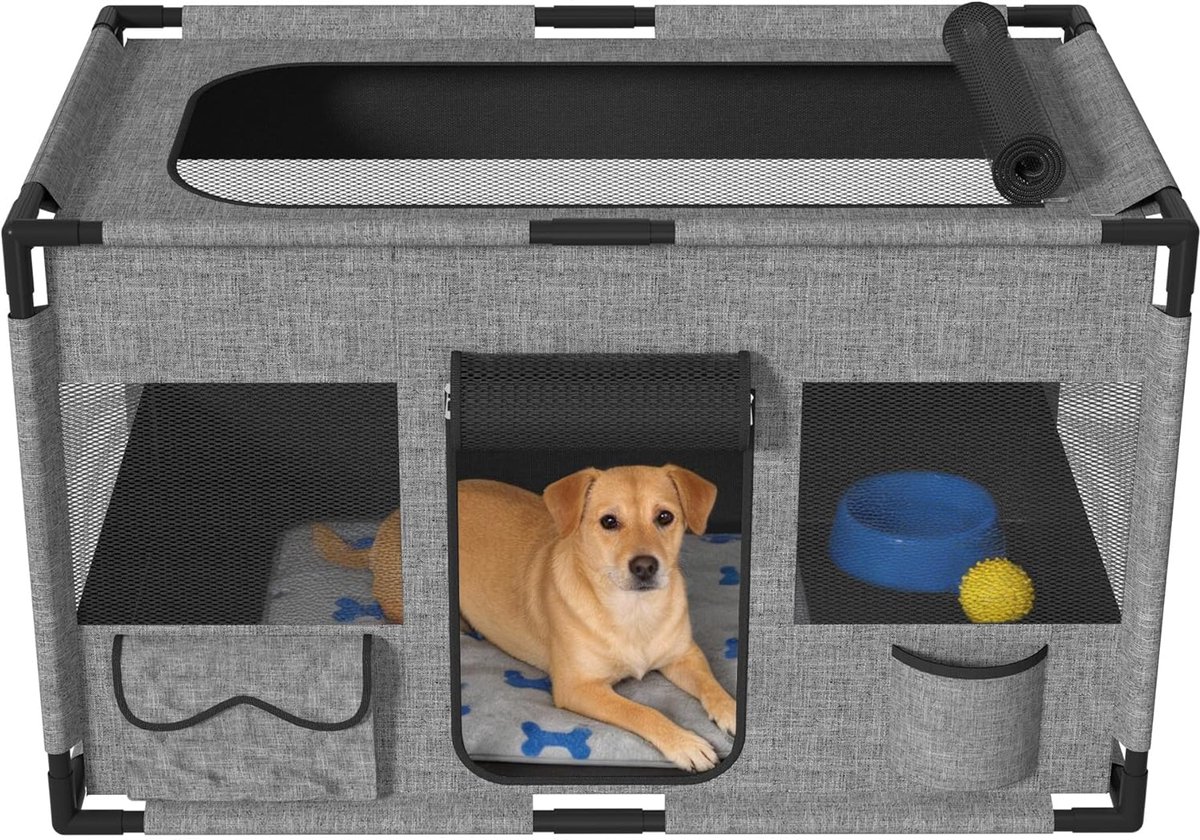 100x60x60cm Puppyren, Achthoekig Dierenren van Oxford-weefsel & PVC-buizenframe, Buitenren met Ritssluiting en Zijvak, Hondenkooi voor Binnen en Buiten, Omheining voor Kleine Dieren/Honden/Katten, NAIZY