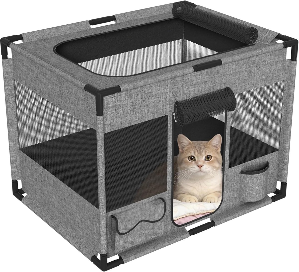 85x65x65cm Puppyren, Achthoekig Dierenren van Oxford-weefsel & PVC-buizenframe, Buitenren met Ritssluiting en Zijvak, Hondenkooi voor Binnen en Buiten, Omheining voor Kleine Dieren/Honden/Katten, NAIZY