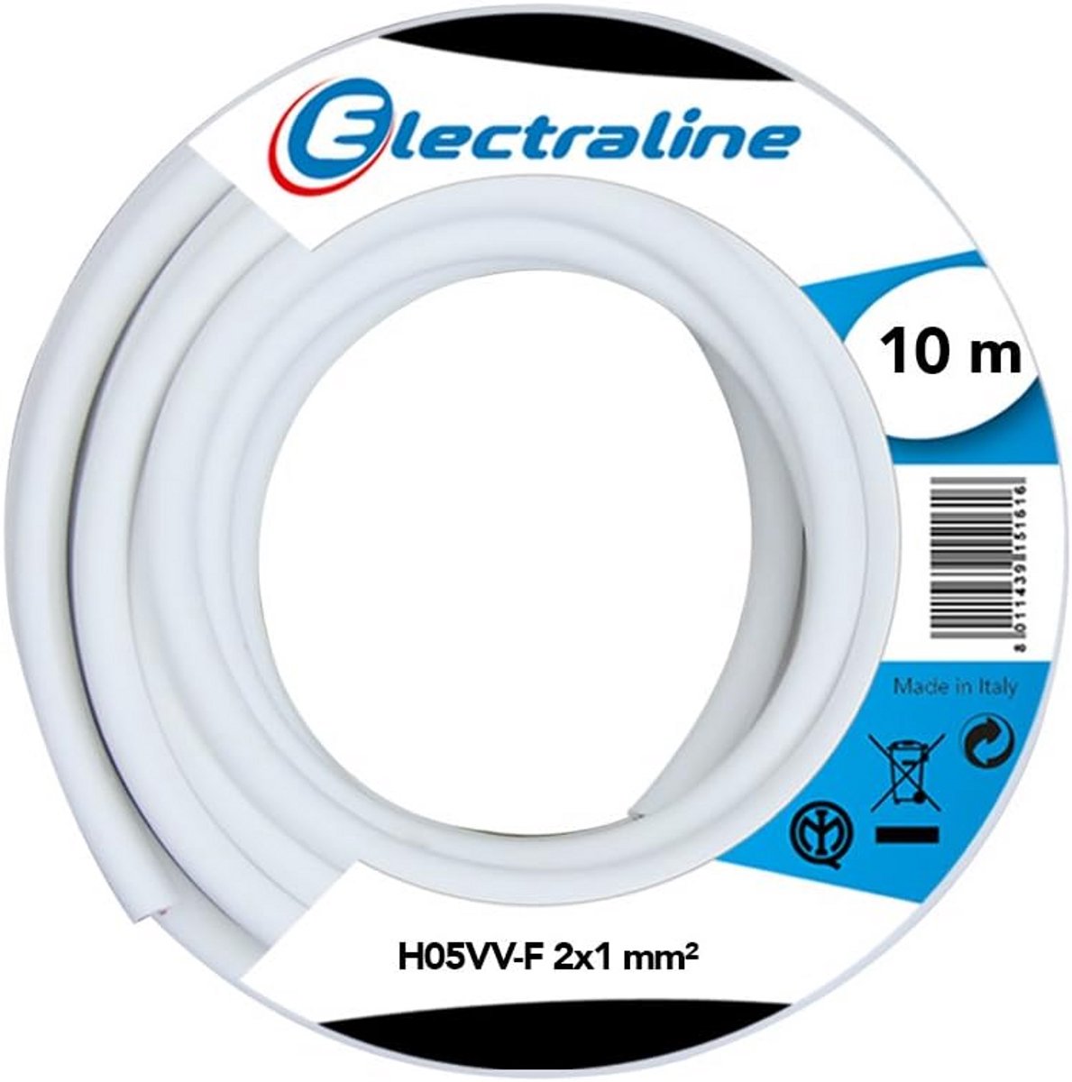 Kabelrol H05VV-F 10 meter 2x1 mm² Wit voor Huishoudelijke Apparaten