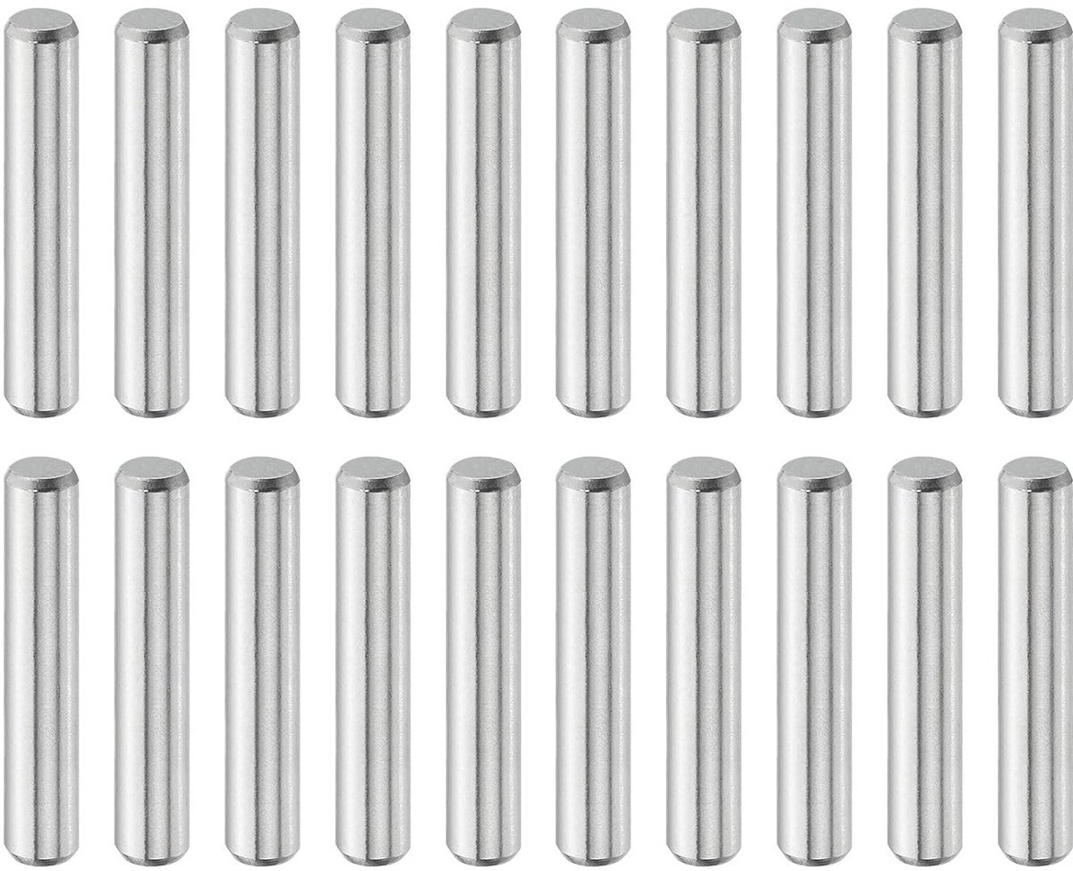 20x Houten Stiften Cilindrische Zilverkleurige Metalen Pennen 4mm x 22mm