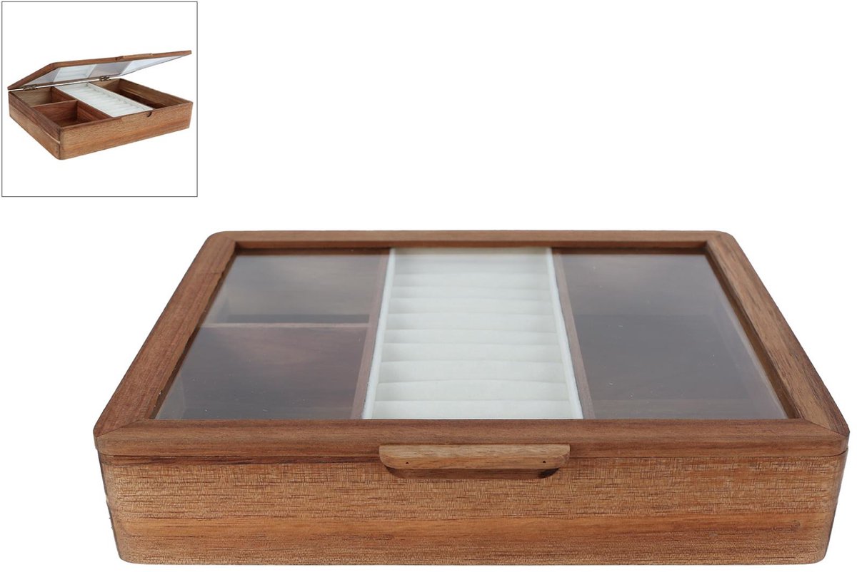 Sieradendoos acacia naturel multicolor karton 19x19x22cm sieraden.