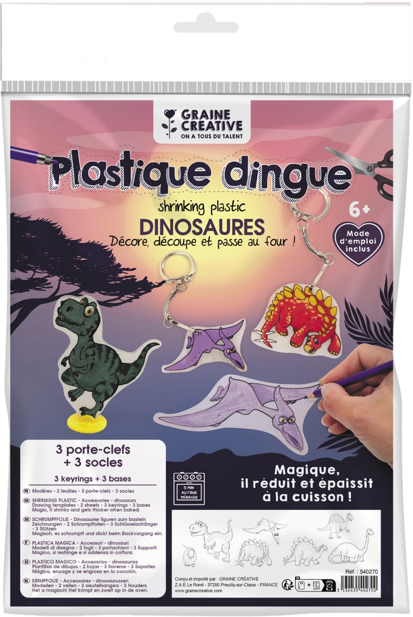 Graine Creative krimpfolie dinosaurus knutselset sleutelhanger.