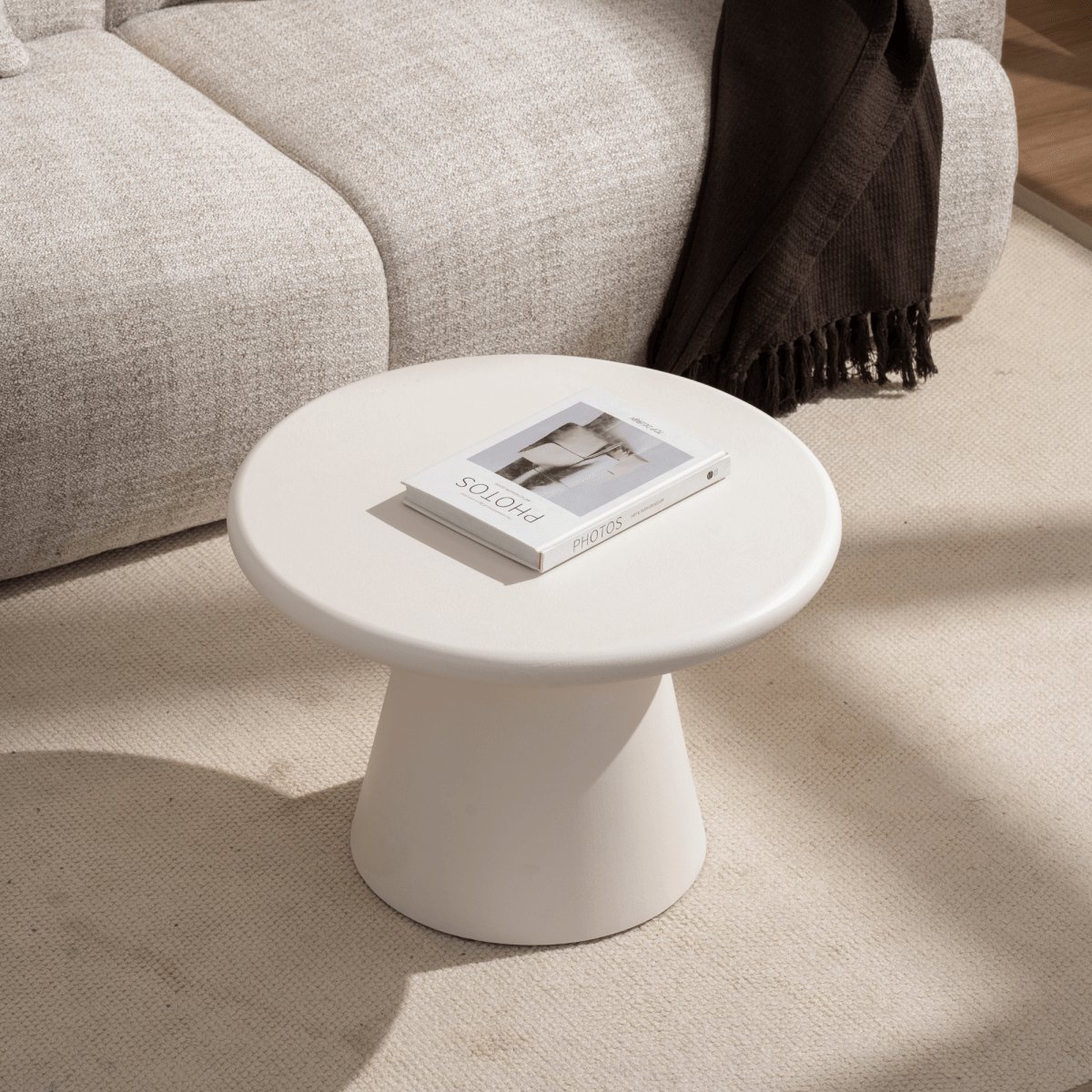 Salontafel Rond Savannah Microcement 60 cm Wit Mahom Industrieel - Kleine tafel van Mangohout & Metaal - Industriële Huiskamertafel