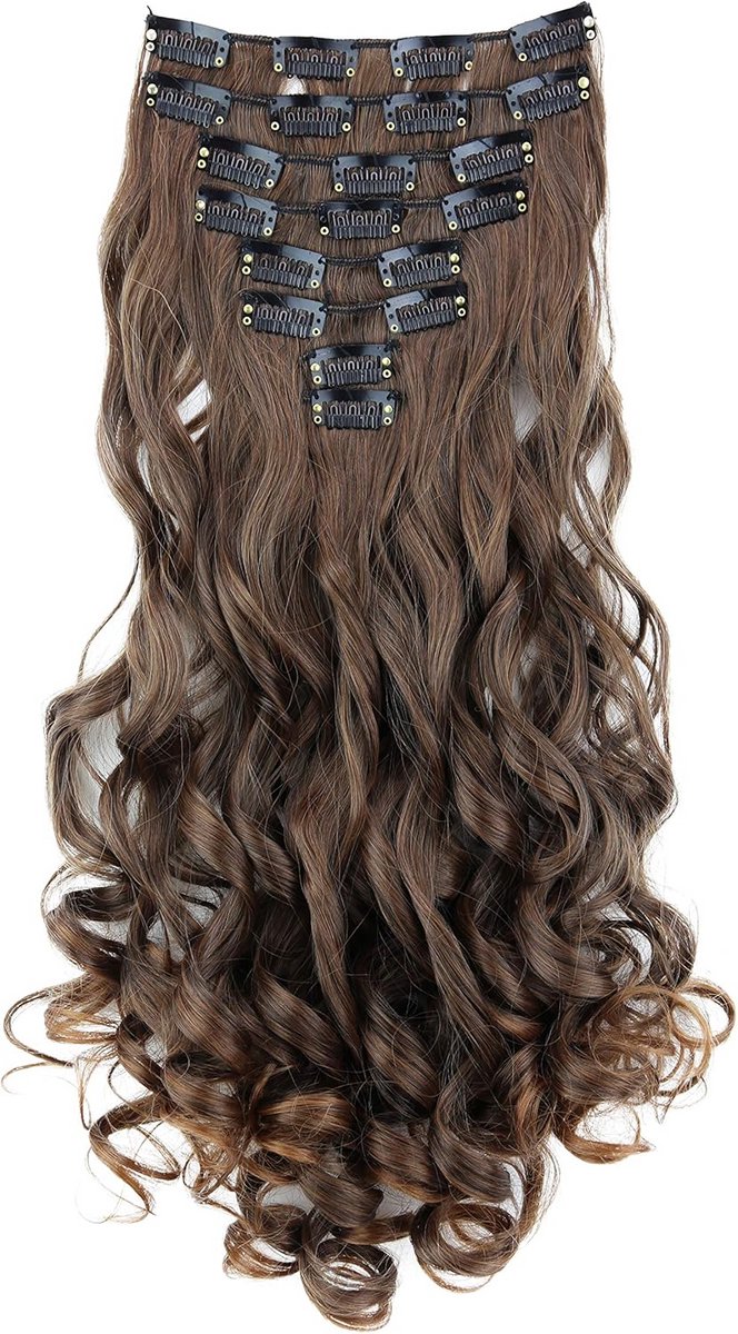 XXL 8-Delige Set Clip-In Haarverlenging Golvend Synthetisch Haar 160g
