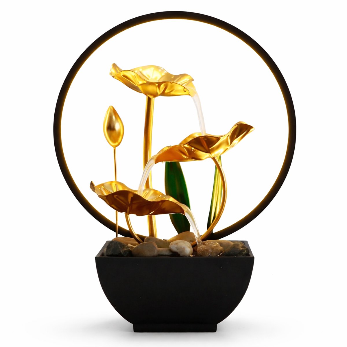 DeMoi Waterfontein | Desktop Watervalfontein | DIY Ornament | Woondecoratie | LED-ringverl