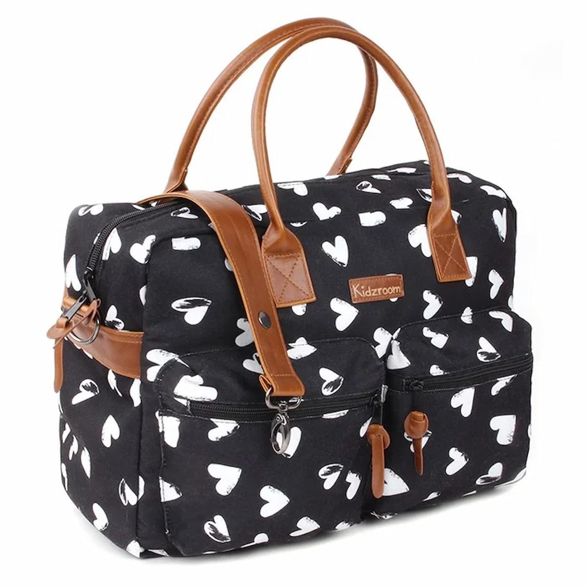 Bol.com Kidzroom Care Vienna Black and White Luiertas - Zwart - Ophanglussen kinderwagen - Verschoonmatje - Verstelbare schouder... aanbieding