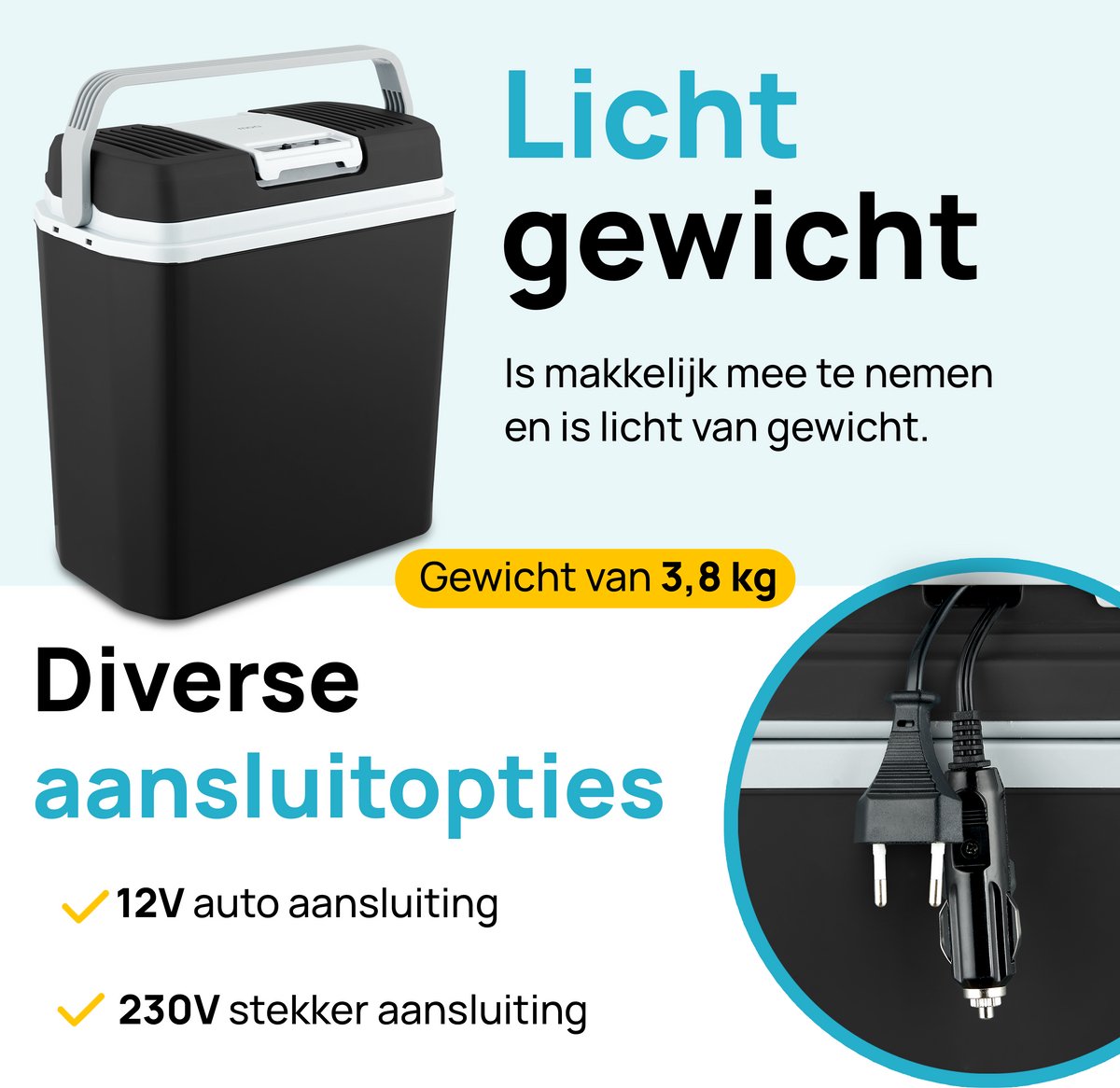 MOA Koelbox Elektrisch 12v 230 volt - 22L - Frigobox - Camping Koelkast - Auto en Camping - Koelen en Verwarmen - Zwart — afbeelding 5