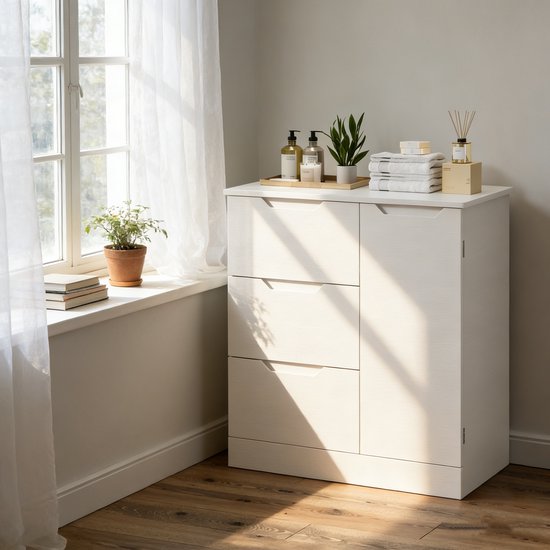 Bealife AP114 Ladekast - Opbergkast met 3 Laden en 1 Deuren – Geschikt voor kantoor, badkamer of slaapkamer – Wit