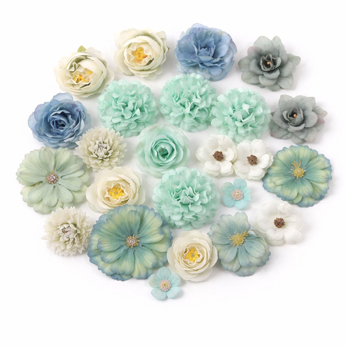 Kasey Mini Kunstbloemen - 20 Stuks - Groenblauw Mix - Voor Knutselen & Decoratie - Kasey