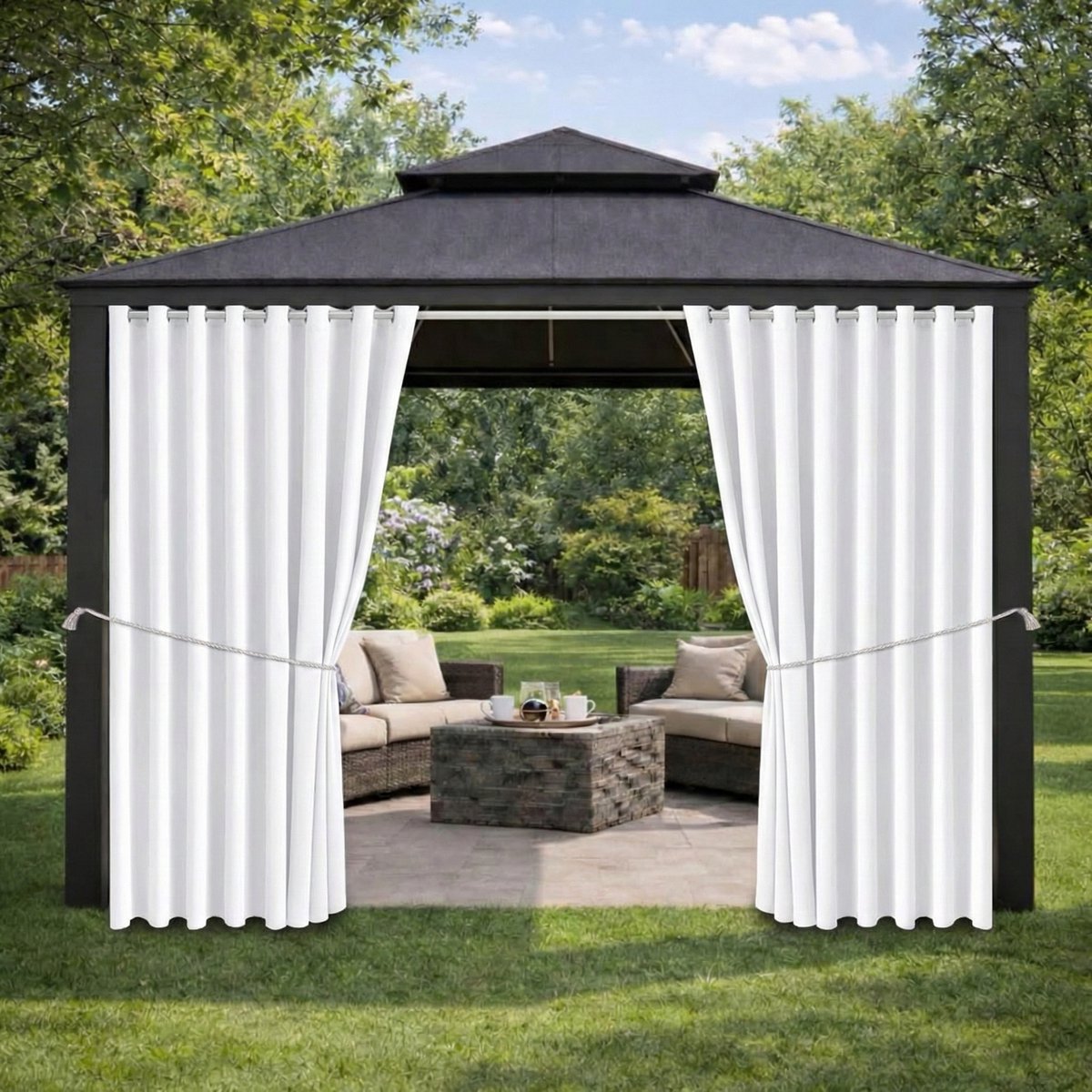 Qelus 2 Stuks Extra Breed Buitengordijnen Waterdicht 180cm - Outdoor Gordijn Verduisterend - Weerbestendig Balkongordijn - Rideau Extérieur Imperméable - 180x274cm - Wit Wit (2 stuks)