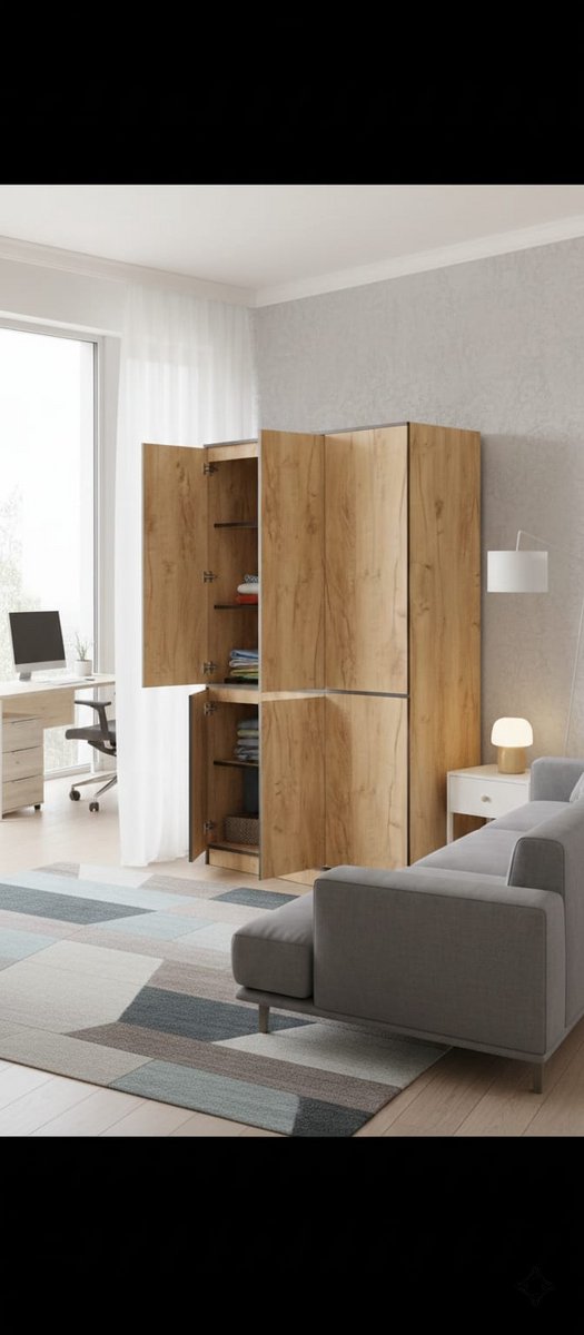 Premium Hoekkast Slaapkamer – Grote Kledingkast Ambachtelijk Eiken 100 x 180 x 50 cm – Hoekopbergkast met Kledingstang, 6 Legplanken en 4 Deuren – Duurzaam Gelamineerd Meubel – Moderne en Klassieke Stijl House & Graden