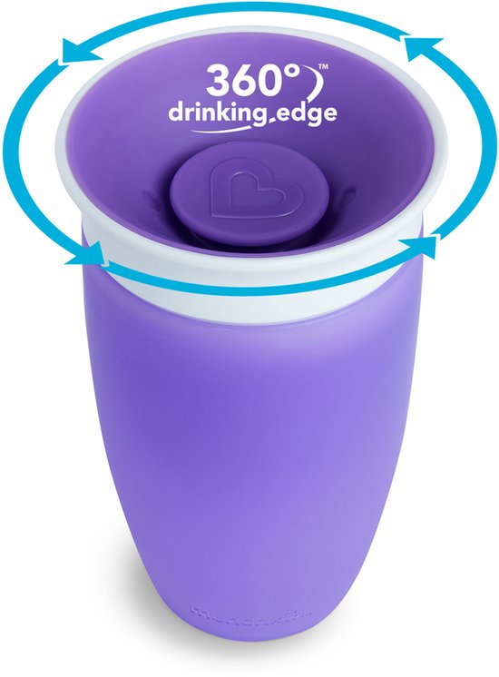 Munchkin 2pk Miracle Anti-Lek 360° Drinkbeker - Sippy Cup - Oefenbeker voor Baby en Kind - 2 Stuks - 296ml - Paars / Groen — afbeelding 4
