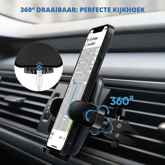 Telefoonhouders Auto Ventilatie - Gsm houder auto - Stevige Clip met Haak - One Button Release - 360° Rotatie - voor 4-7 Inches Phones, Iphone, Sumsung etc.