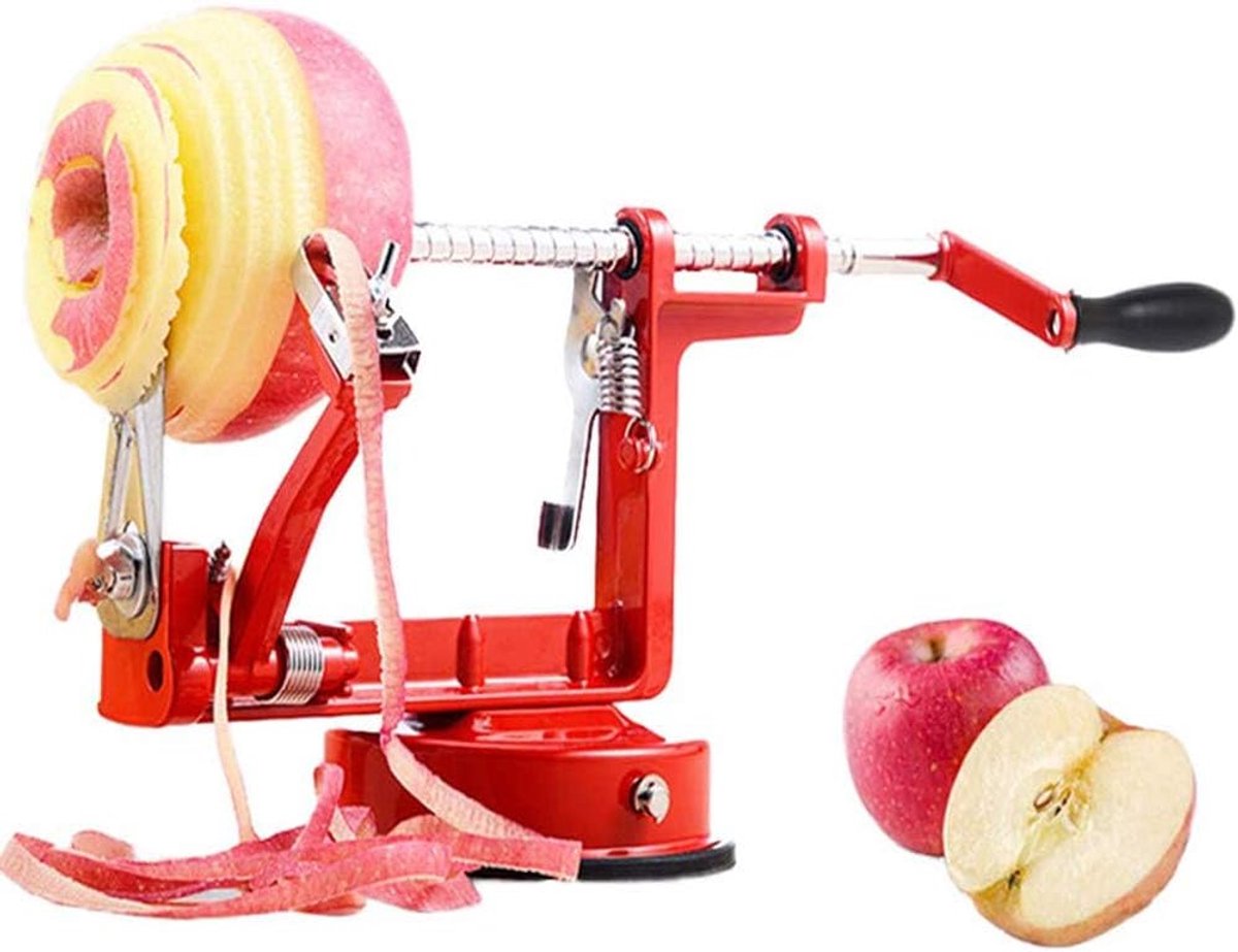 3 in 1 Appelboor - Appelschiller met Zuignap - Groentesnijder Dunschiller - Appelschilmachine - Appelsnijder - RVS - Rood