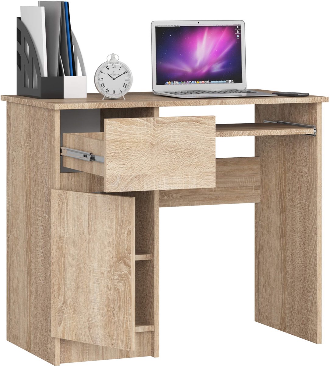 Bureau Links PIKSEL / Computerbureau / Computer Tafel / Bureautafel Rechts / Sonoma Eik / 90 x 77 x 50 cm