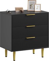UEV Commode met 4 laden, houten opbergkast, eenvoudige en elegante stijl, handvat en poten in goud, 60 x 34 x 91 cm, dressoir voor slaapkamer, woonkamer, werkkamer, wit