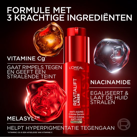 L'Oreal Paris Revitalift Laser Triple Laser Anti-Aging Crème-Serum - Vermindert Rimples & Donkere vlekken - Verrijkt met Melasyl, Vitamine C* & Niacinamide - 50ml