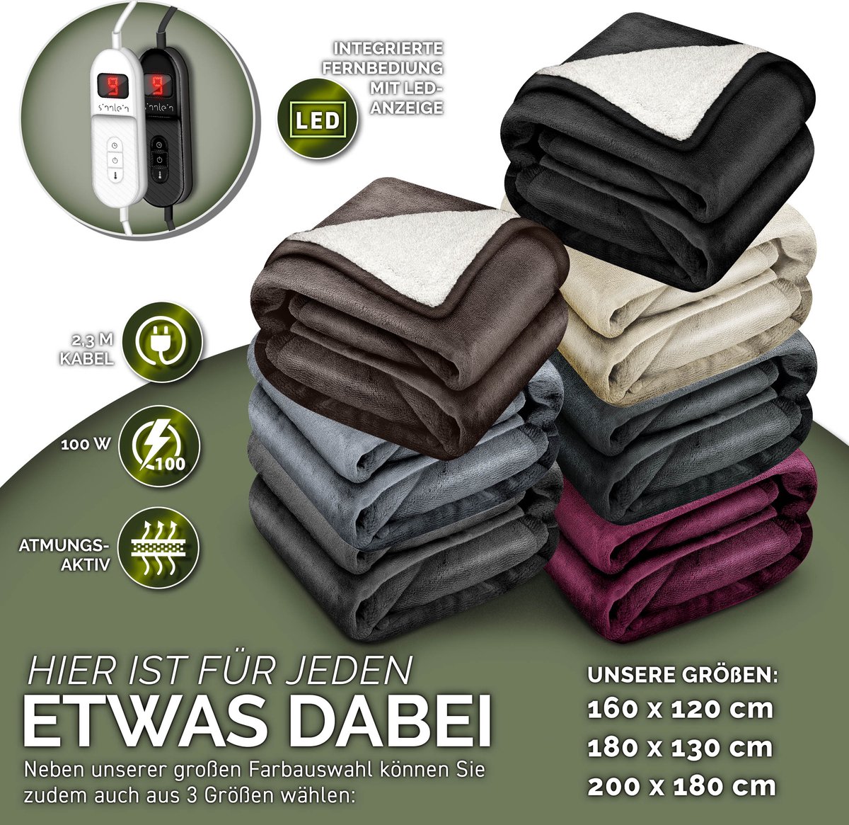 Sinnlein Elektrische Deken 200 x 180 cm met 9 - afbeelding 2