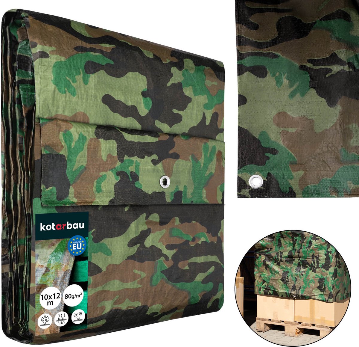 KOTARBAU® Afdekzeil - Polyethyleen - 10 x 12 m - Camouflage - 90 g/m² - Waterdicht - Zeil Afdekking - Beschermzeil voor Meubels