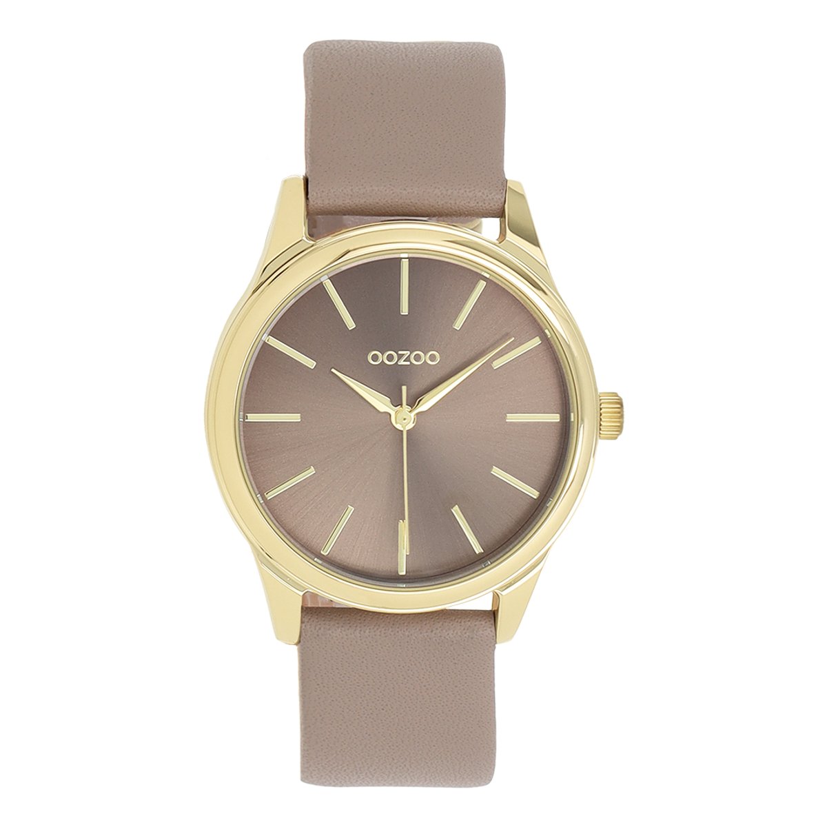 OOZOO Timepieces - Goudkleurige OOZOO horloge met taupe leren band - C11677